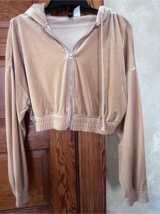 H&M Jackets & Blazers - H&M Women’s Neutral Cozy Velour Cropped Full Zip Loungewear Track Jacket Size S